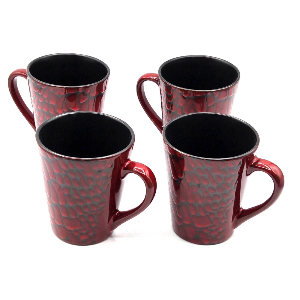 Set of‎ 4 American Atelier Boa Red Mugs  Capacity 14 oz Black and Red